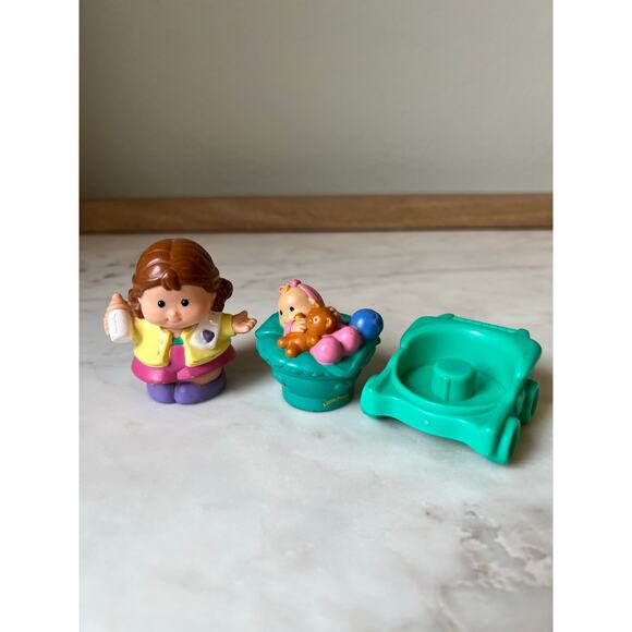 Fisher-Price Little People Mom holding Bottle Figure with Baby and Stroller - Picture 5 of 5